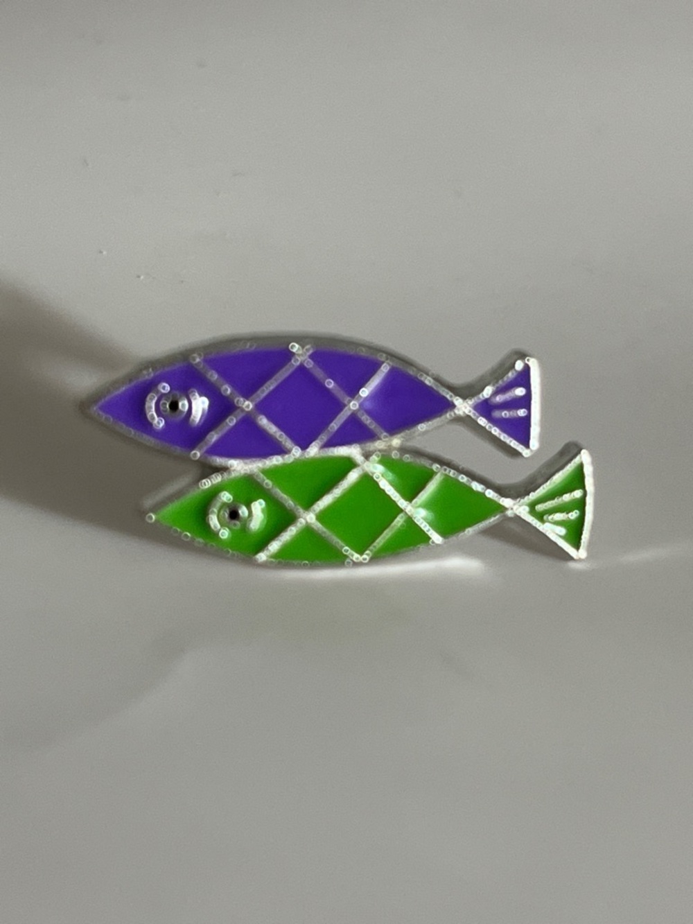 Green & Purple Fish Pin Accessory for Pets and Gear - Picture 3 of 9